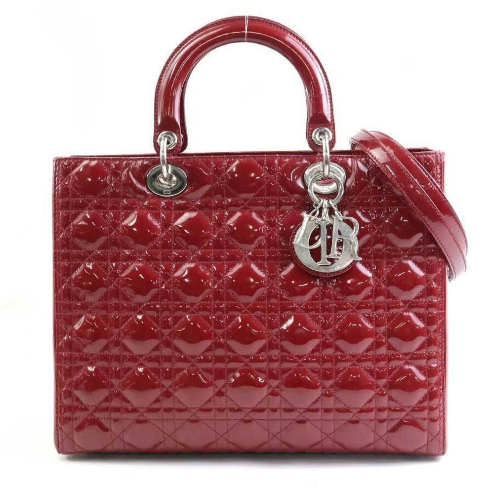 Christian Dior Leather 2Way Shoulder Bag Red